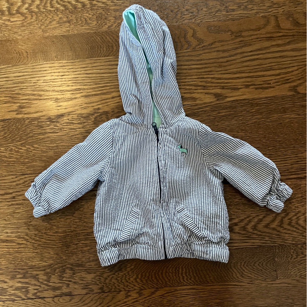 Little Me Striped Hooded Jacket in Navy, White and Mint